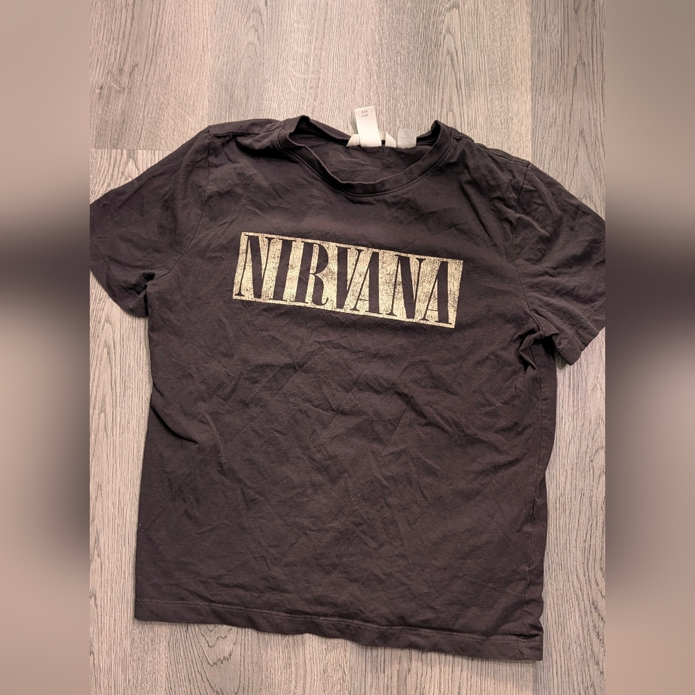 H&M Nirvana Graphic Band Tee Small Washed Boxy Cropped Grunge Y2K Indie